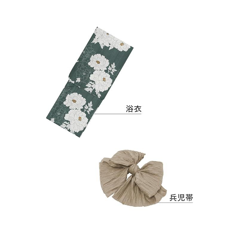 【新品】 [KYOETSU] [キョウエツ] 浴衣セット 変わり織 生成り 2点セット(浴衣、兵児帯) レディース A (キャラメルムース, フリーサイズ)