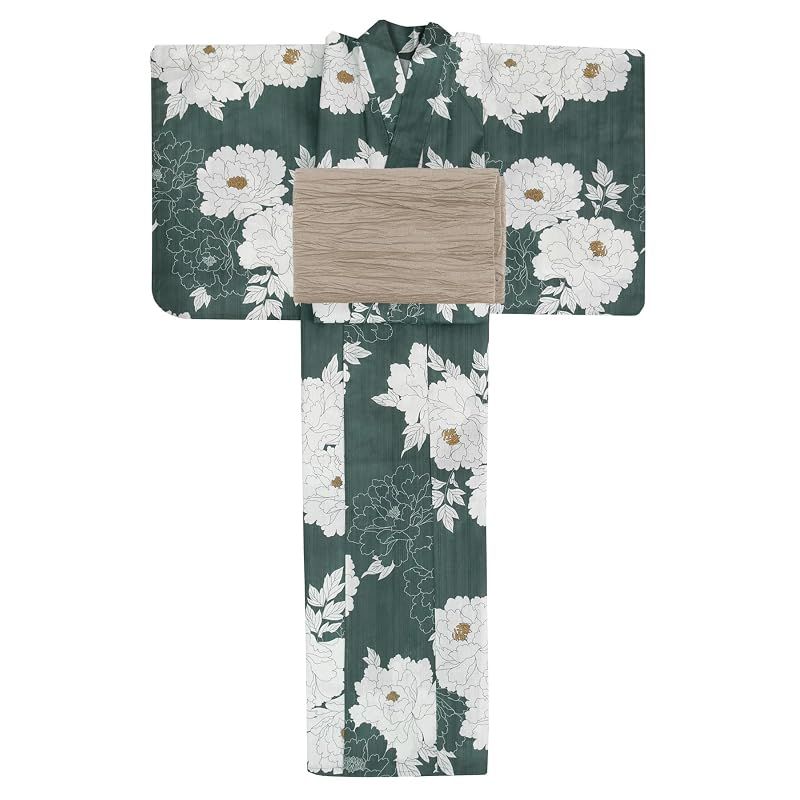 【新品】 [KYOETSU] [キョウエツ] 浴衣セット 変わり織 生成り 2点セット(浴衣、兵児帯) レディース A (キャラメルムース, フリーサイズ)