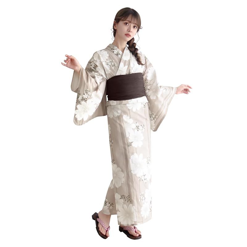 【新品】 [KYOETSU] [キョウエツ] 浴衣セット 変わり織 生成り 2点セット(浴衣、兵児帯) レディース A (黄昏の蜃気楼, フリーサイズ)