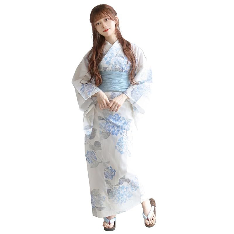 【新品】 [KYOETSU] [キョウエツ] 浴衣セット 変わり織 生成り 6点セット(浴衣、兵児帯、肌着、下駄、腰紐) レディース F (7.清廉の浮世かすれ, フリーサイズ)