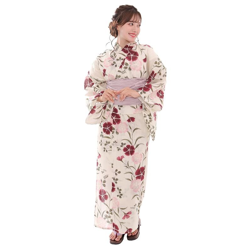 【新品】 [KYOETSU] [キョウエツ] 浴衣セット 変わり織 生成り 6点セット(浴衣、兵児帯、肌着、下駄、腰紐) レディース F (8.あいらし淡撫子, フリーサイズ) 10,953円