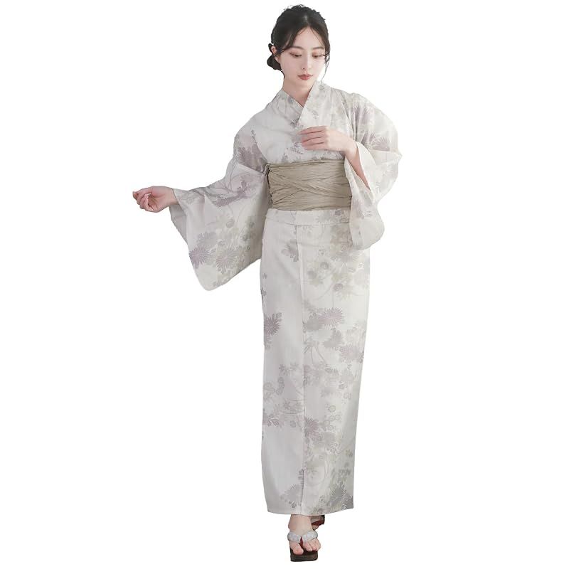 【新品】 [KYOETSU] [キョウエツ] 浴衣セット 変わり織 二部式 2点セット(浴衣、兵児帯) レディース AB (亜麻色小庭, フリーサイズ)