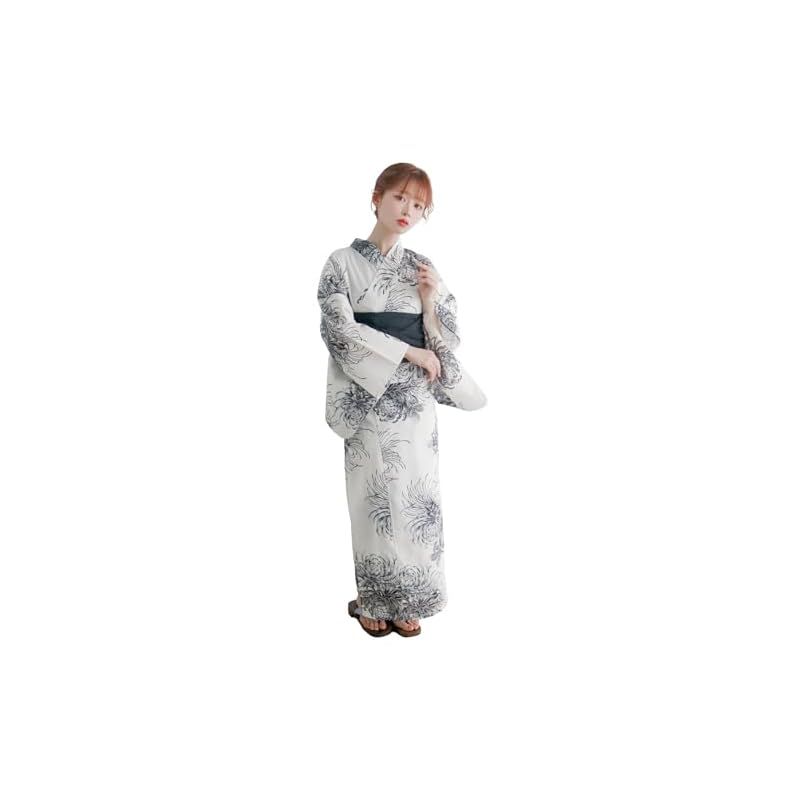 【新品】 [KYOETSU] [キョウエツ] 浴衣セット 変わり織 二部式 2点セット(浴衣、兵児帯) レディース AB (菊花の陰影, フリーサイズ)
