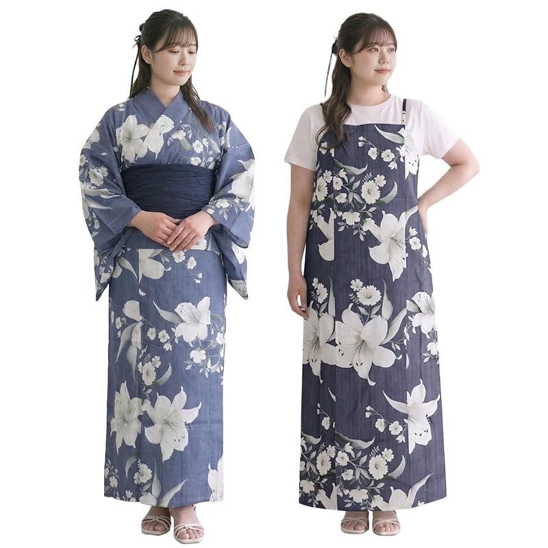 【新品】 [KYOETSU] [キョウエツ] 浴衣セット 変わり織 生成り ワンピース 2点セット(浴衣、兵児帯) レディース フリーワイドサイズ FW (百合小花の宵纏い, フリーワイドサイズ)