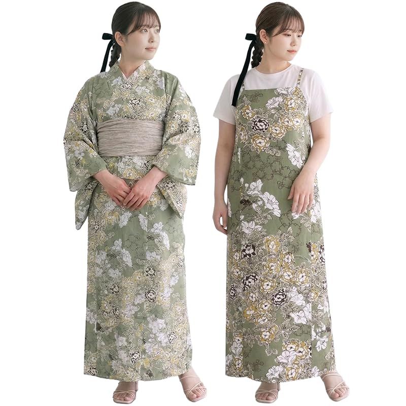 【新品】 [KYOETSU] [キョウエツ] 浴衣セット 変わり織 生成り ワンピース 2点セット(浴衣、兵児帯) レディース フリーワイドサイズ FW (春の庭園, フリーワイドサイズ)