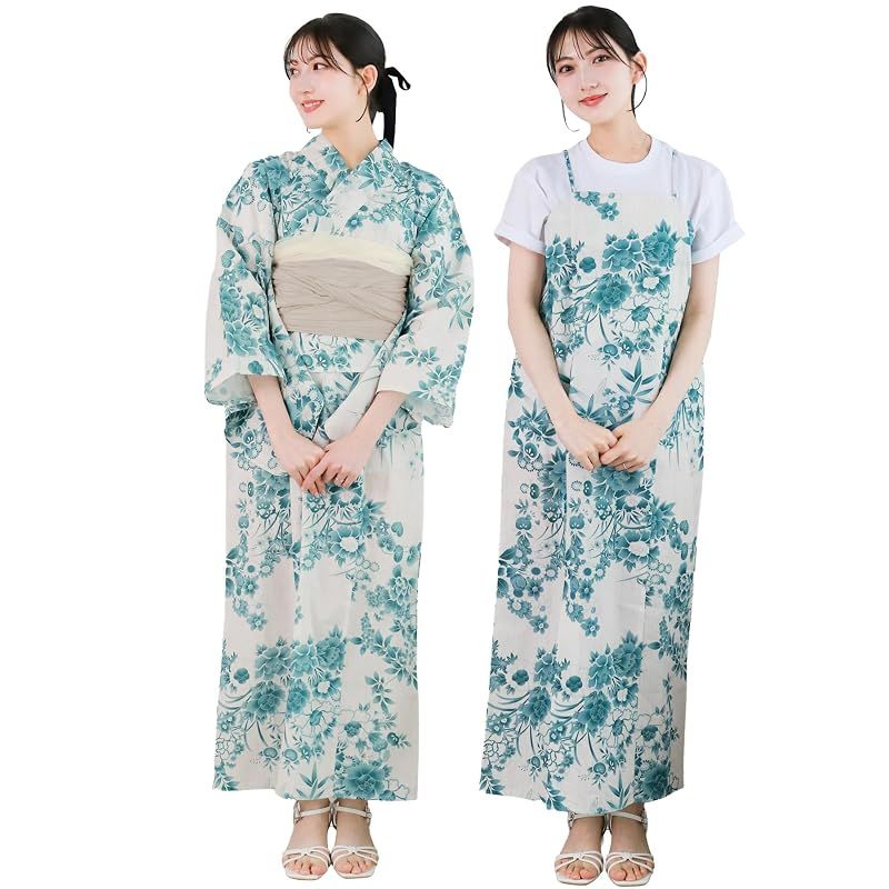 【新品】 [KYOETSU] [キョウエツ] 浴衣セット 変わり織 生成り ワンピース 3点セット(浴衣、兵児帯、ぷち兵児帯) レディース (翡翠花苑, フリーサイズ)