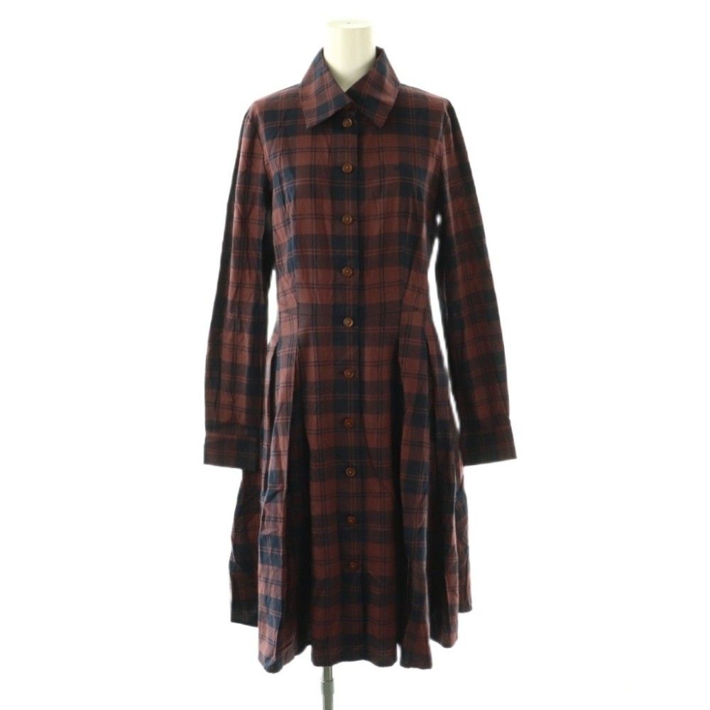 ヴィヴィアンウエストウッドレッドレーベル Vivienne Westwood RED LABEL チェックシャツワンピース ひざ丈 長袖 2 ブラウン ネイビー /DF ■OS