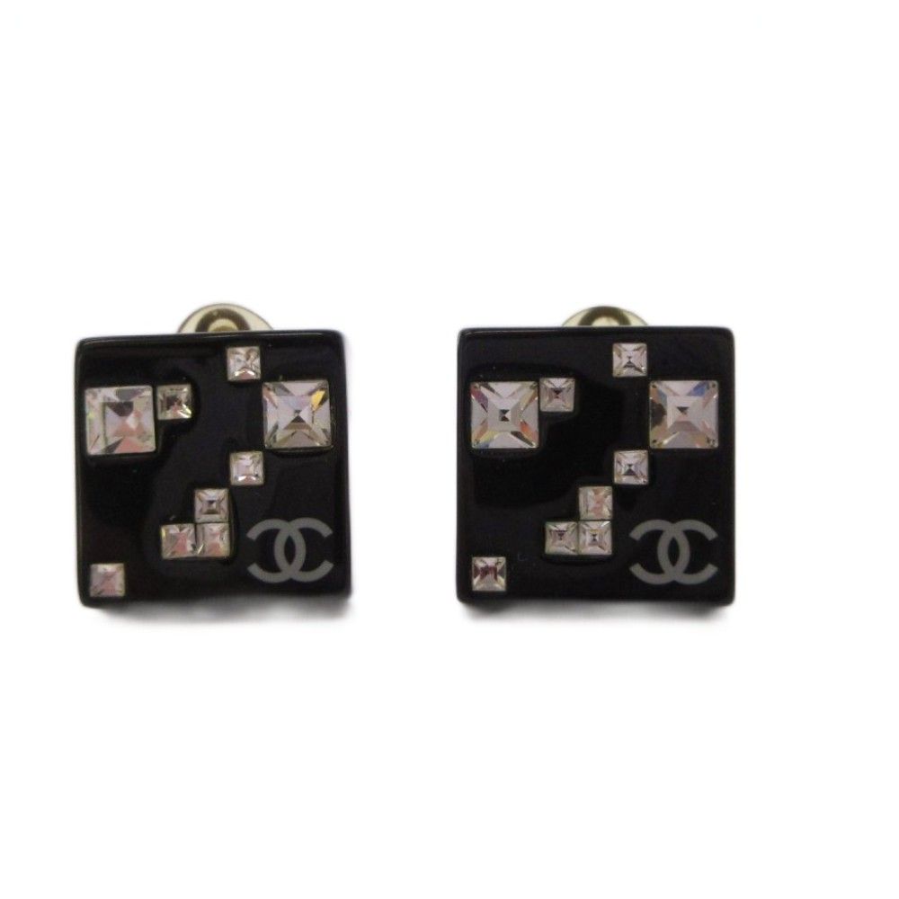 シャネル CHANEL ココマーク イヤリング 両耳用 スクエア 05A 黒 ブラック /AN47 ■OH