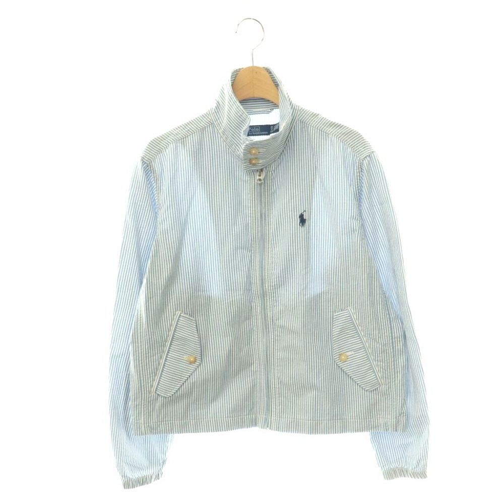 ポロ ラルフローレン POLO RALPH LAUREN コットンストライプシアサッカージャケット ブルゾン ジップアップ スタンドカラー 薄手 XS ライトブルー 白 ホワイト /HS ■OS