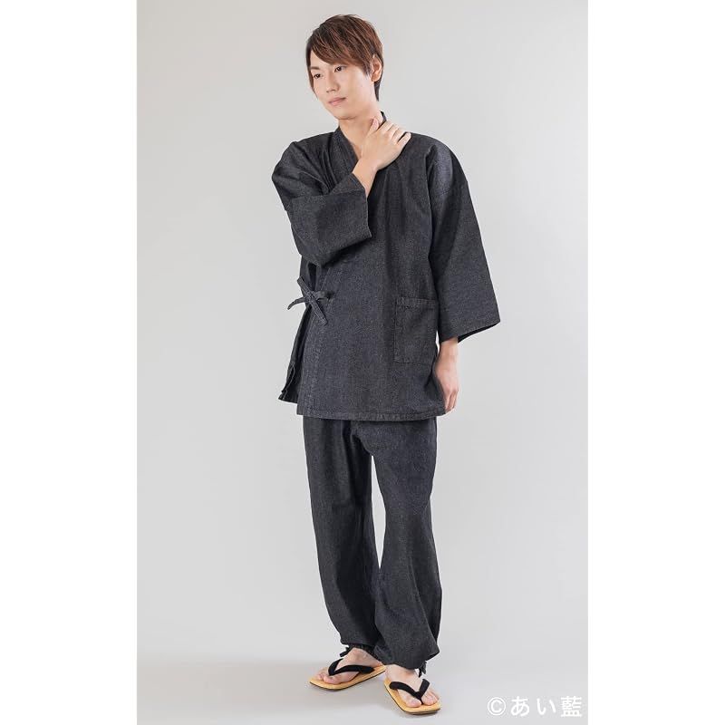 【新品】 [あい藍] メンズ デニム作務衣 通年用 8.5オンス (L, ブラック) 1｜詳細画像