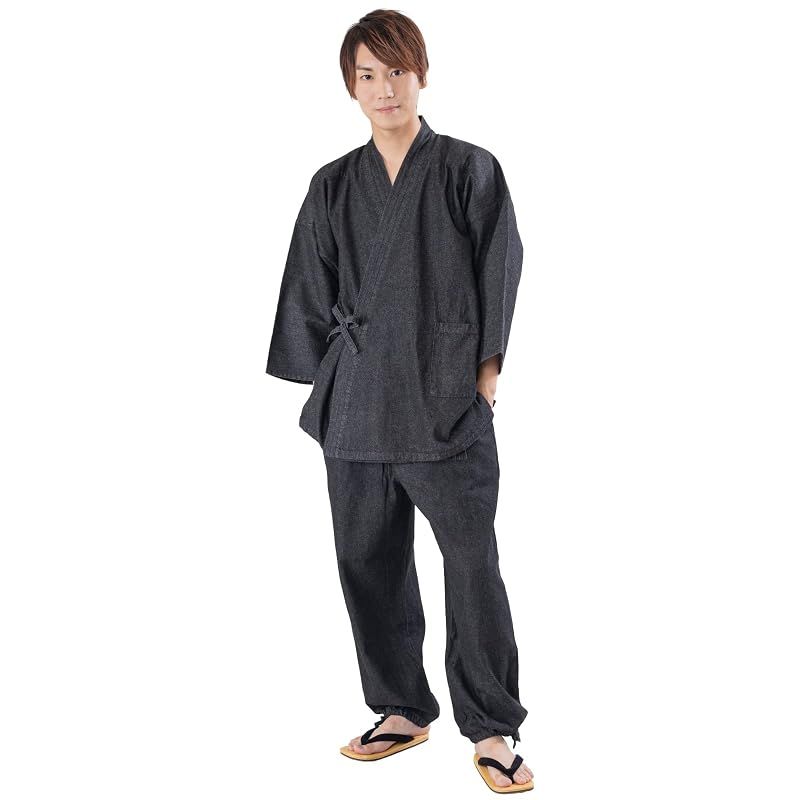 【新品】 [あい藍] メンズ デニム作務衣 通年用 8.5オンス (LL, ブラック) 1