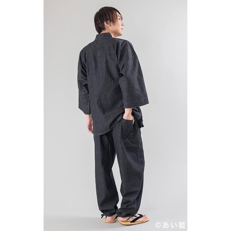 【新品】 [あい藍] メンズ デニム作務衣 通年用 8.5オンス (L, ブラック) 1｜詳細画像