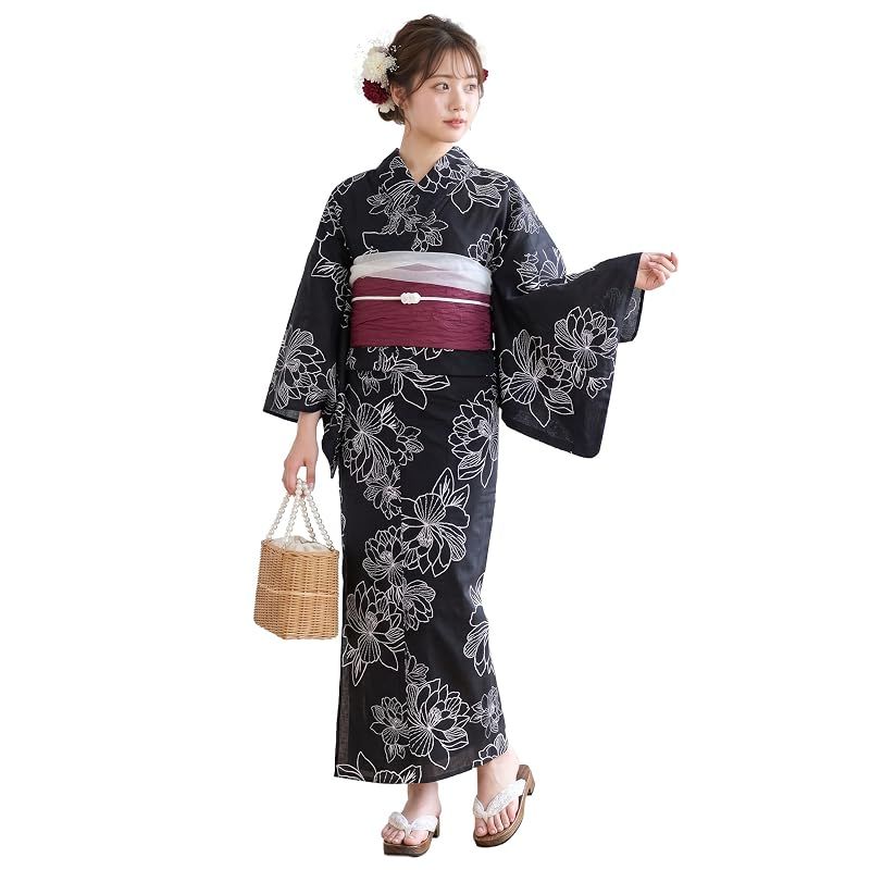 【新品】 浴衣 セット レディース 二部式 選べる浴衣 しわ兵児帯 2点セット 大人かわいい 上品 花柄 夏祭り 花火大会 (06, 通常タイプ)