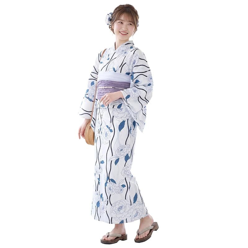 【新品】 浴衣 セット レディース 二部式 選べる浴衣 しわ兵児帯 2点セット 大人かわいい 上品 花柄 夏祭り 花火大会 (08, 二部式タイプ)