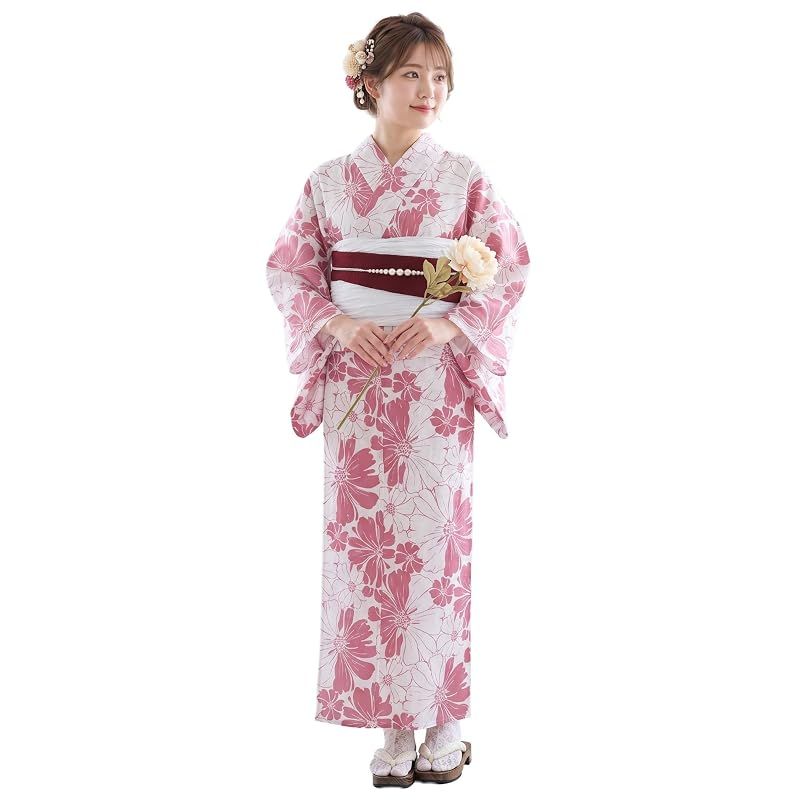【新品】 浴衣 セット レディース 二部式 選べる浴衣 しわ兵児帯 2点セット 大人かわいい 上品 花柄 夏祭り 花火大会 (09, 通常タイプ)