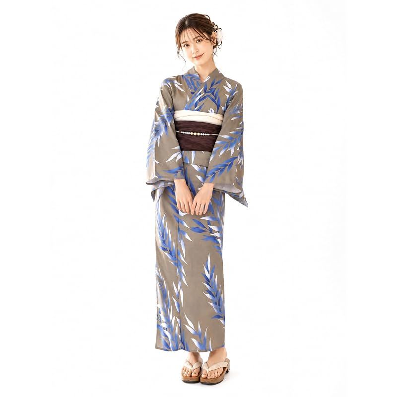 【新品】 [NISHIORI] 浴衣 レディース 2点セット 兵児帯 綿100％ フリーサイズ 大人向け 上品デザイン 花火大会 夏祭り 盆踊り イベント用 ゆかた 女性用 (kmflat-01)