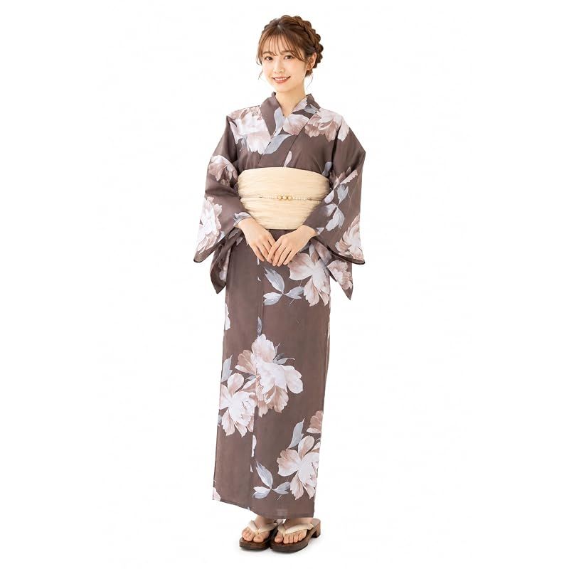 【新品】 [NISHIORI] 浴衣 レディース 2点セット 兵児帯 綿100％ フリーサイズ 大人向け 上品デザイン 花火大会 夏祭り 盆踊り イベント用 ゆかた 女性用 (kmflat-04)