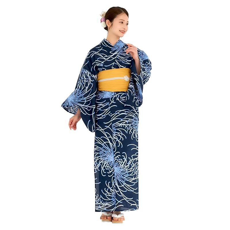 【新品】 [NISHIORI] 二部式浴衣 レディース セパレート 浴衣セット ２点セット(浴衣、兵児帯) 簡単着付け 兵児帯付き セット 夏祭り 花火大会 二部式浴衣セット 女性用 トレンド柄 和モダン 着崩れしにくい (nibu2km-14, フリーサイズ
