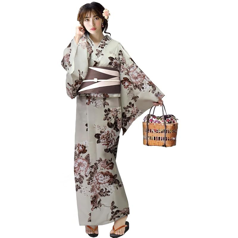 【新品】 [Aletta domani] 浴衣 レディース 変わり織 二部式 セパレート浴衣 リバーシブル帯 3way 高見え 2点セット(浴衣、半幅帯 リバーシブル) レディース 古典柄 花火大会 紫麗花（紫） パープル ベージュ アイボリー