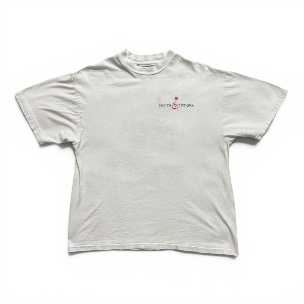 90s USA製 Apple Health & Fitness Tシャツ Hanes BEEFY-T L 白 アップル 企業物 ヴィンテージ