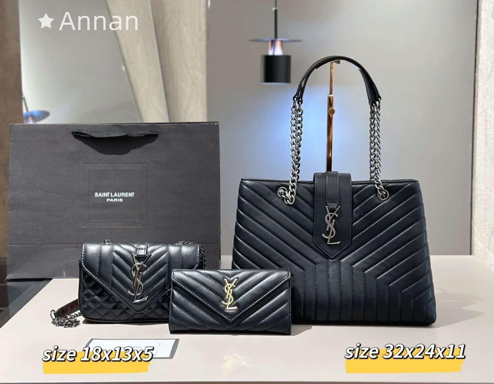 実物の写真です Yves Saint Laurent YSL イヴサンローラン トートバッグショルダーバッグ 財布 3点セット