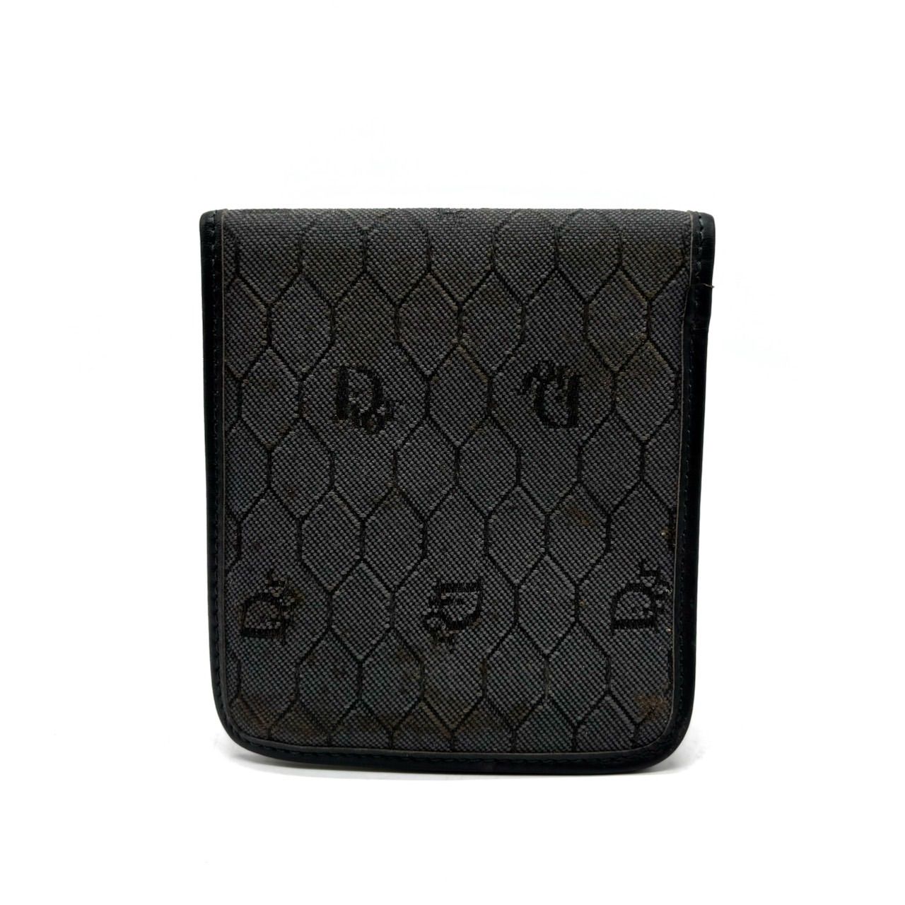 【新品未使用】ChristianDior ハニカム柄　ブラック　三つ折り財布 良品】Christian Dior クリスチャンディオール CD ハニカム柄 pvc