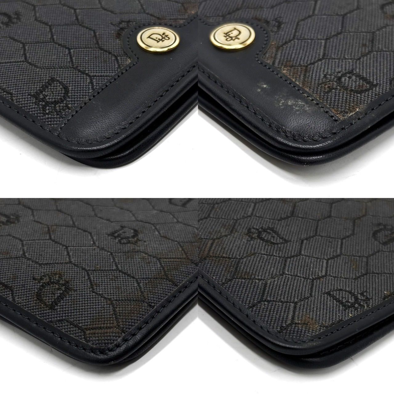 【新品未使用】ChristianDior ハニカム柄　ブラック　三つ折り財布 良品】Christian Dior クリスチャンディオール CD ハニカム柄 pvc