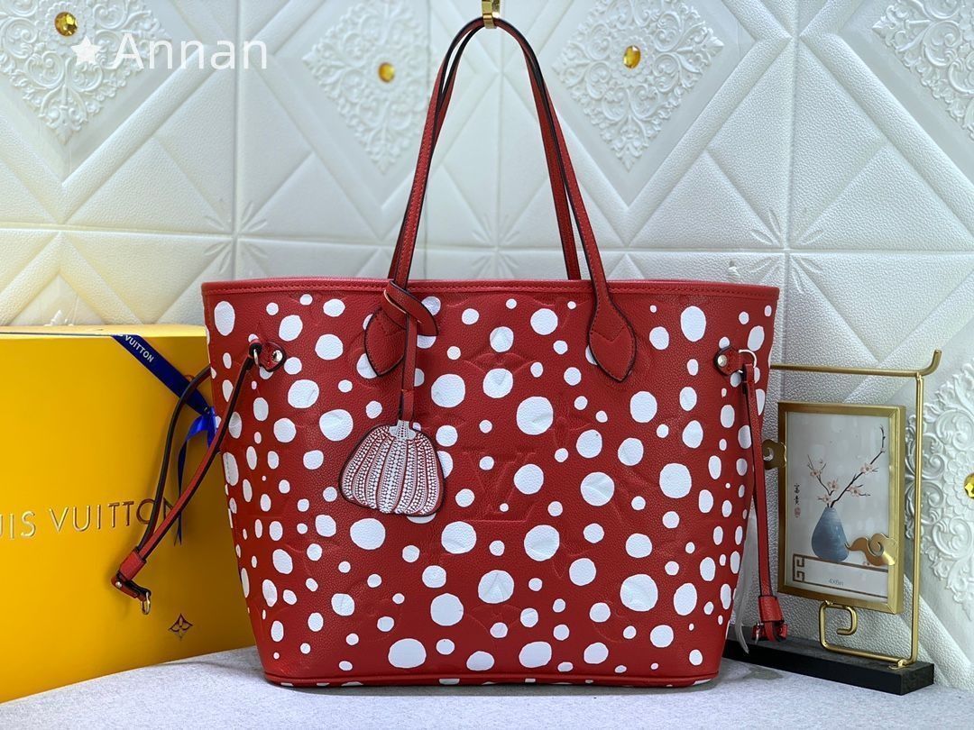 新品同様 ルイ ヴィトン LOUIS VUITTON モノグラム トートバッグ アンプラント LV YK ネヴァーフル MM レザー 草間彌生