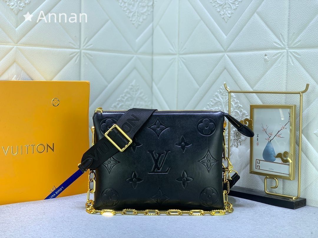 美品 LV LOUIS VUITTON ルイヴィトン ショルダーバッグ クッサン PM ブラック ゴールド ラムレザ