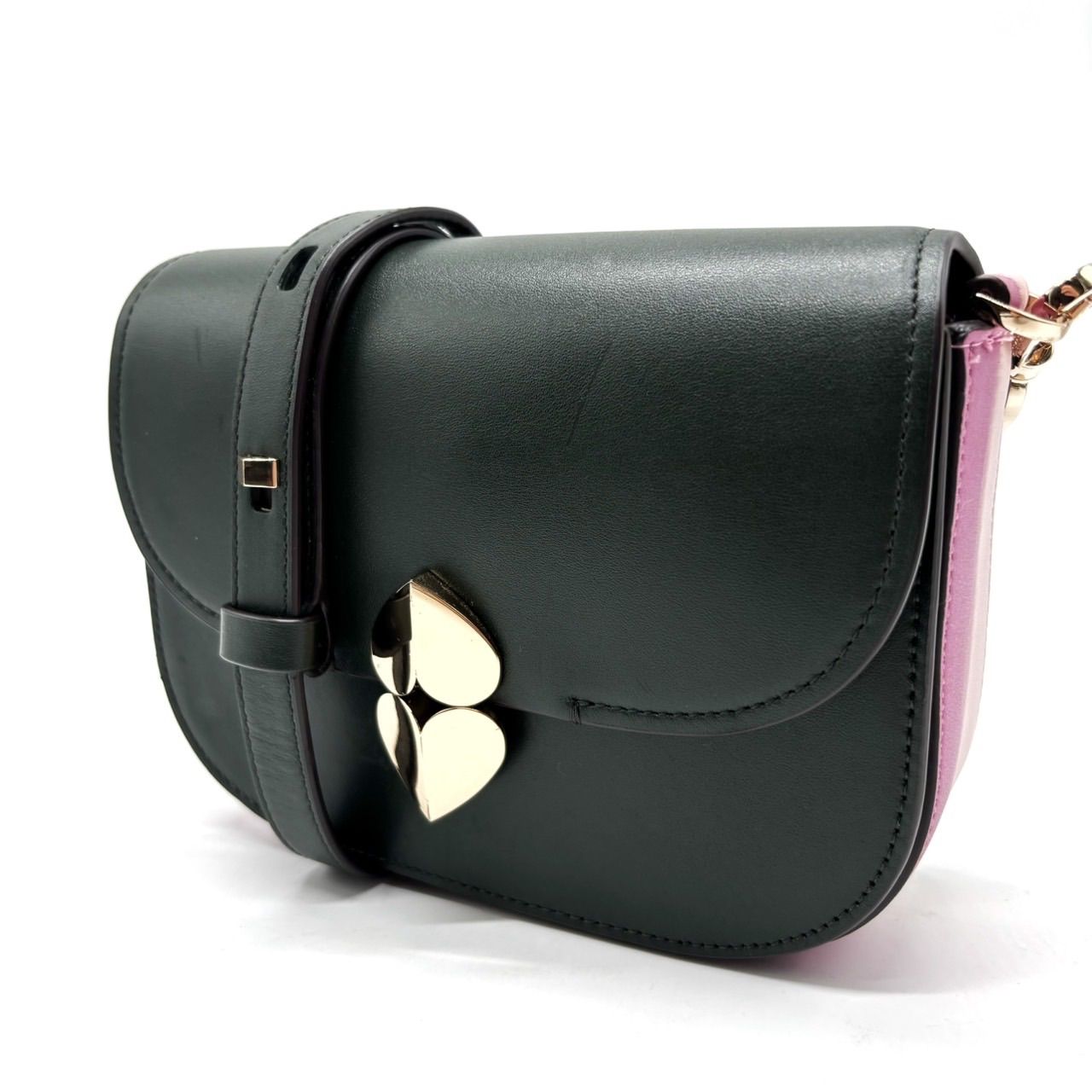 【良品】kate spade ケイトスペード ニコラ ショルダーバッグ ポシェット ゴールド金具 レザー 革 バイカラー グリーン レディース