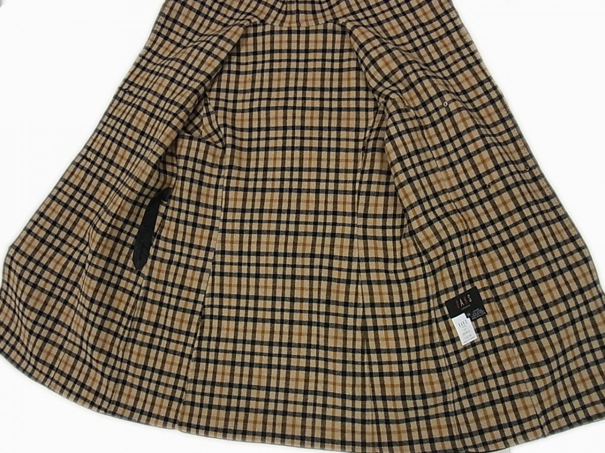 ウールマーク【ダックスロンドン DAKS】40サイズ フレア コート チェック ◇DAKS LONDON ウール フーディ コート 裏ダックスチェック柄 ブラック