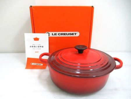 ルクルーゼ Le Creuset ココットロンド シグニチャー チェリー 22cm 2.4L 25052-22-06 鋳物ホーロー鍋 両手鍋 美品中古■
