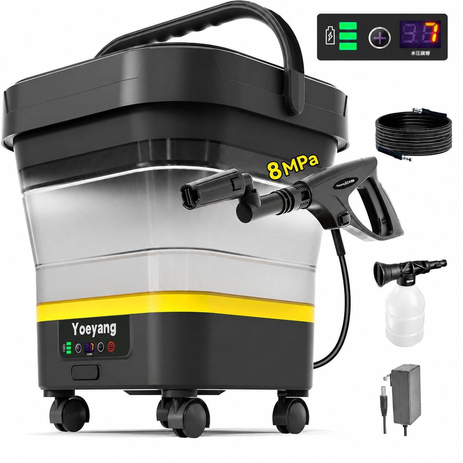 ☆新品☆【折りたたみ式で業界最高8MPa・2026年進化モデル・収納&耐熱&密閉進化】 高圧洗浄機 コードレス 充電式 静音 7段階水圧調整 電池残量表示 安全ロック設計 360°回転ノズル 超軽量2.1kg 35分連続使用 PSE認証済 高 01babd26