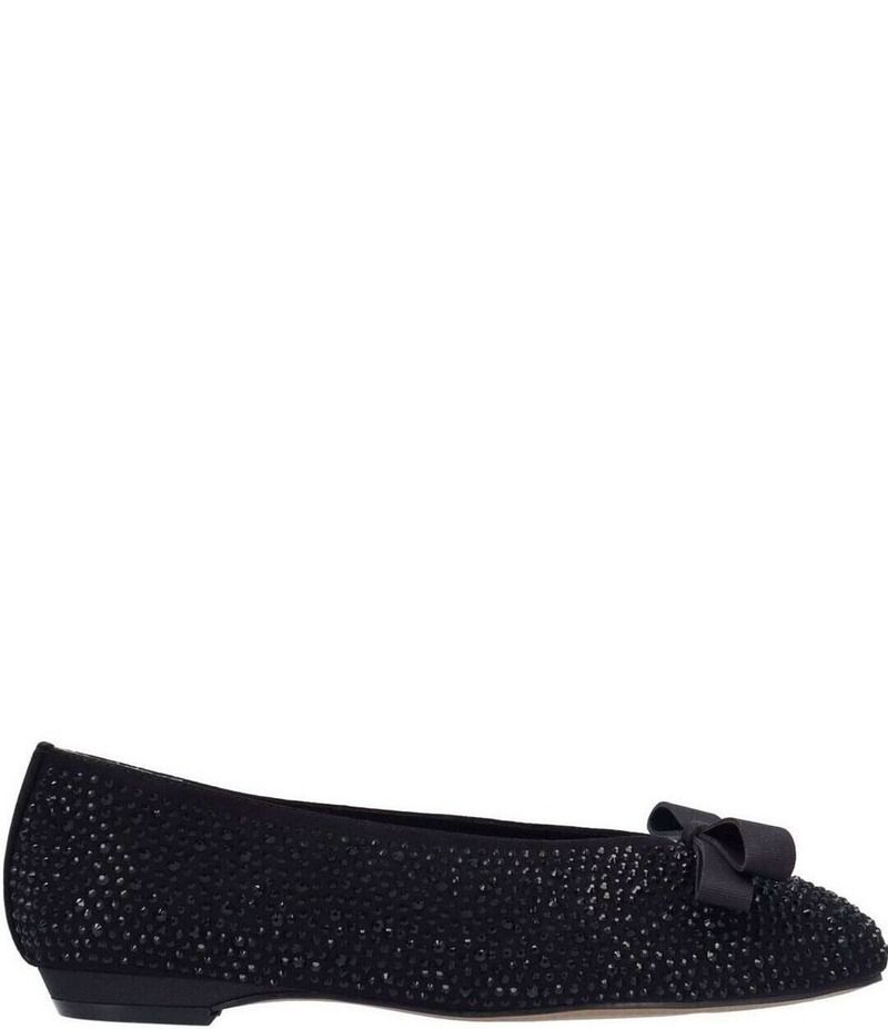 ジェイレニー レディース シューズ パンプス スエード J Renee Fentan Microsuede Rhinestone Embellished Ballet Bow Flats Black