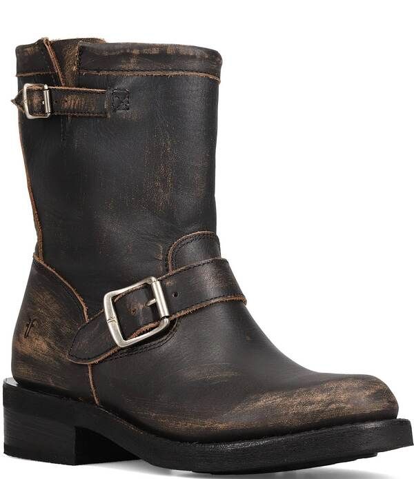 フライ レディース シューズ ブーツ・レインブーツ レザー Frye Viv Leather Buckle Hardware Short Engineer Booties Distressed Bla