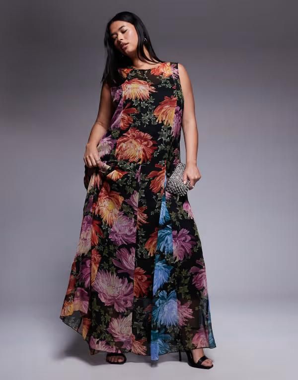 エイソス レディース トップス ワンピース マキシワンピース フラワー柄 プリント マキシ フラワー ASOS Curve ASOS DESIGN Curve spliced maxi dress w