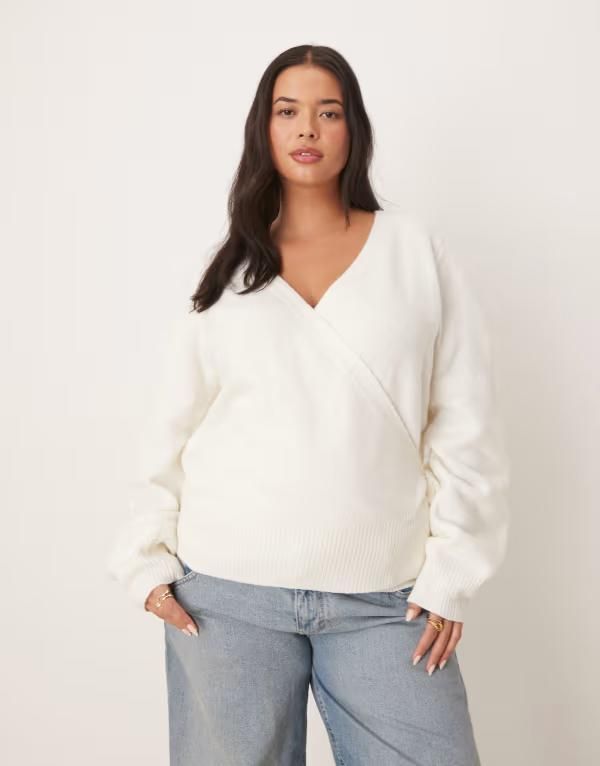 エイソス レディース アウター カーディガン ニット ASOS Curve ASOS DESIGN Curve knit wrap cardigan in cream Cream クリーム