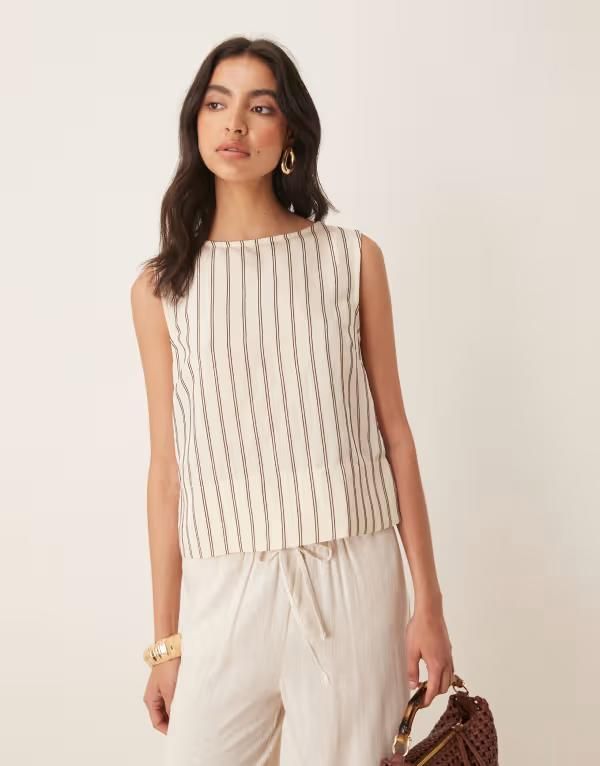 エイソス レディース トップス タンクトップ ASOS DESIGN throw on tank top in buttermilk stripes Buttermilk stripe ストライプ