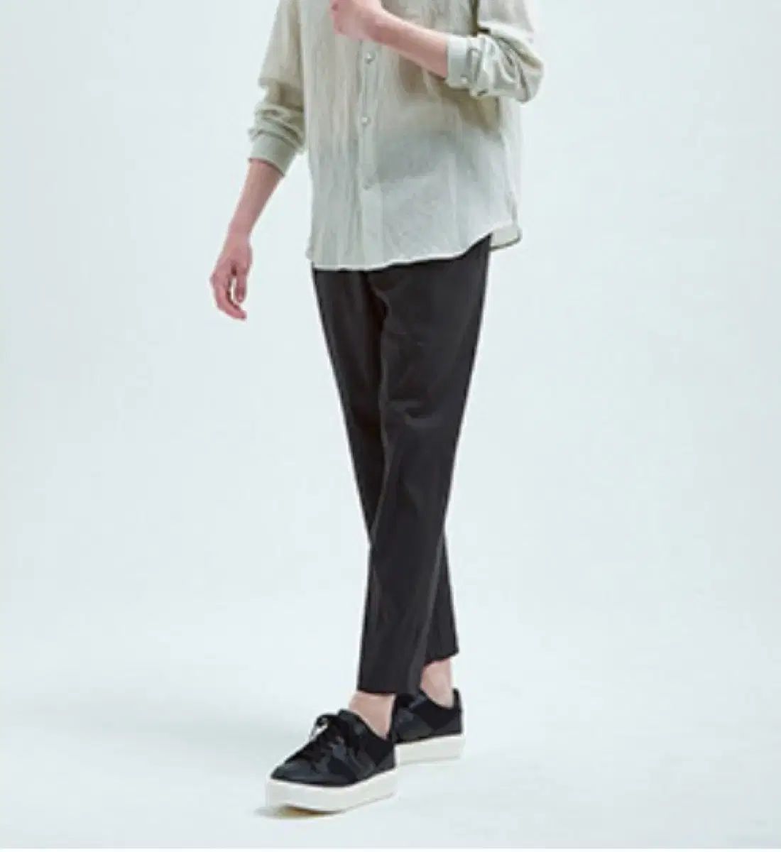 TIME HOMME 22SS リネン ブレンド バンディング ブラック パンツ