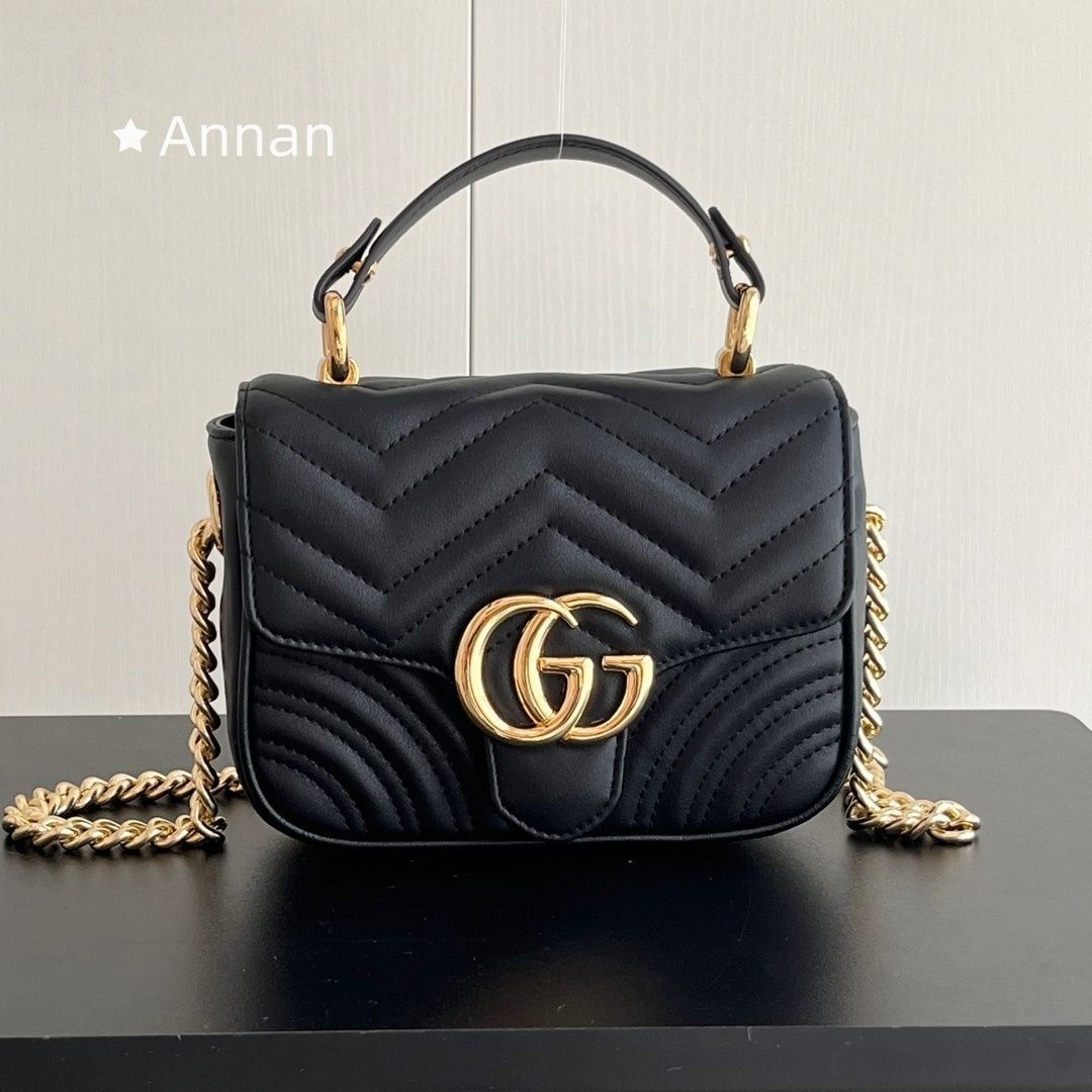 状態良 美品 グッチ GUCCI ショルダーバッグ グッチ チェーンショルダーバッグ GGマーモント キルティング ミニ レザー 739682 GUCCI