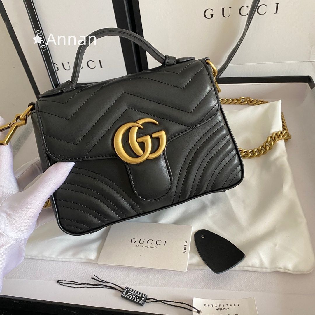 最終値下げ 新品 グッチ GUCCI ショルダーバッグ GGマーモント スモール トップハンドル バッグ 2way ハンド ショルダー レザー ブラック 498110