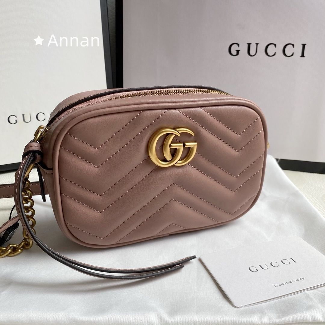 使用少 極美品 人気 GUCCI (グッチ) GGマーモント ショルダーバッグ ミニバッグ チェーンバッグ レザー 448065