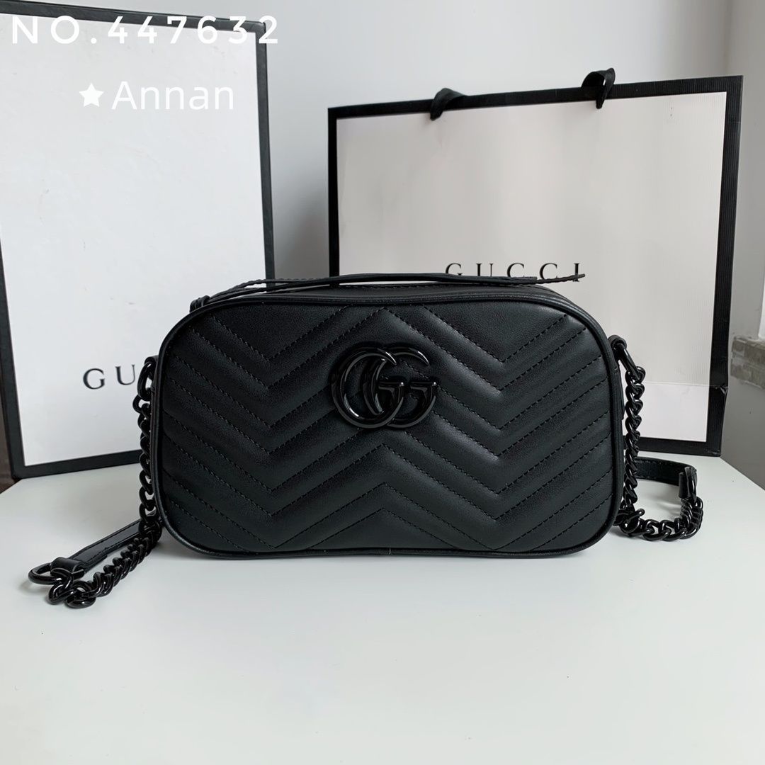 付属付 限定品★★ グッチ(Gucci) グッチ ショルダーバッグ GGマーモント 447632 レザー ブラック レディース