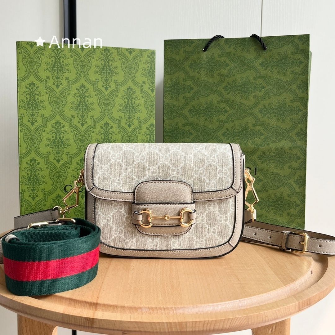 超美品 送料込☆ GUCCI ショルダーバッグ〔グッチ ホースビット 1955〕ミニ ジャンボGGキャンバス 658574