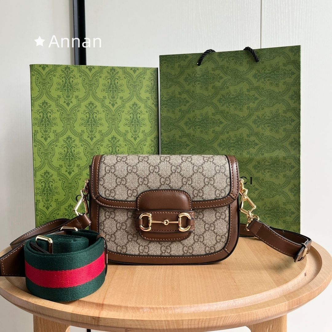 限定 新品未使用品 本日限定！GUCCI ショルダーバッグ〔グッチ ホースビット 1955〕ミニ ジャンボGGキャンバス 658574