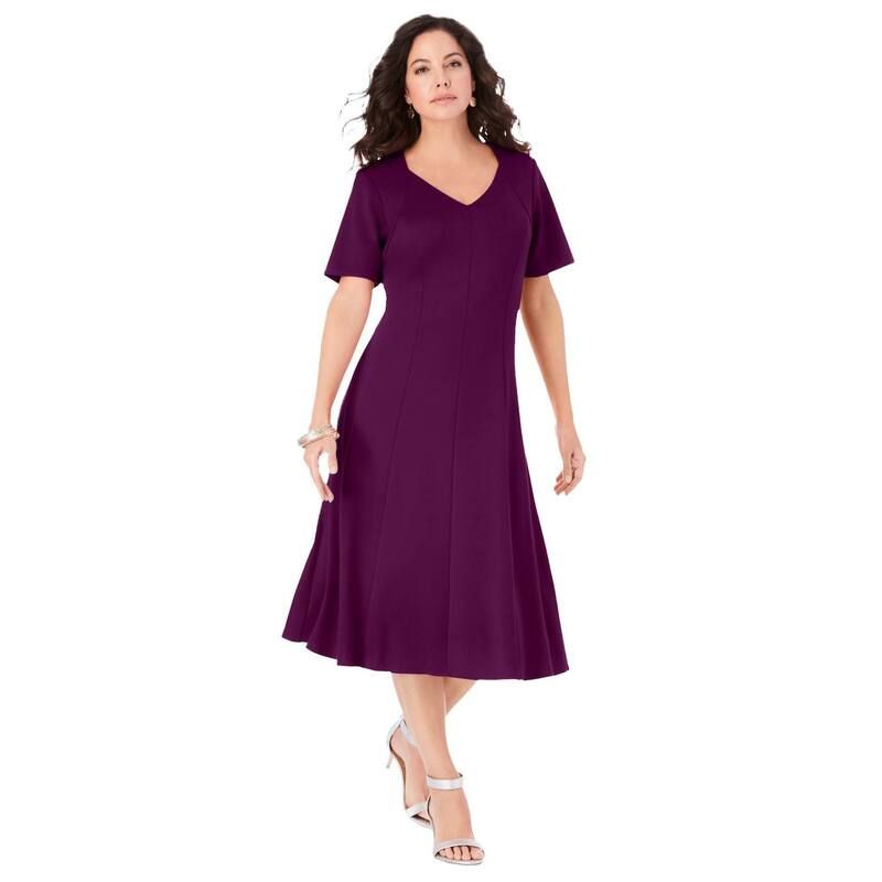 ロアマンズ レディース トップス ワンピース プラスサイズ Roamans Womens Plusize Ultimate Ponte Seamed Flare Dress Dark Berry