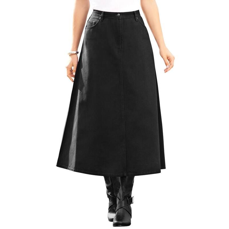 ロアマンズ レディース ボトムスカート A ライン プラスサイズ コットン Roamans Womens Plusize Complete Cotton ALine Skirt Black Denim