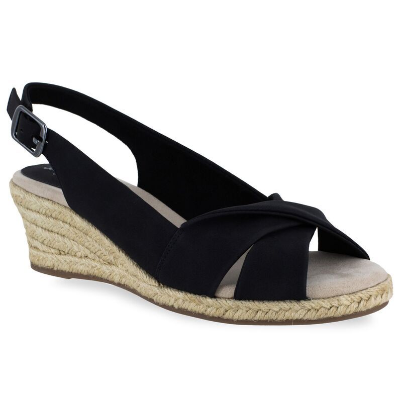 イージーストリート レディース シューズ サンダル Easy Street Maureen Womens Espadrille Wedge Sandals Black ブラック