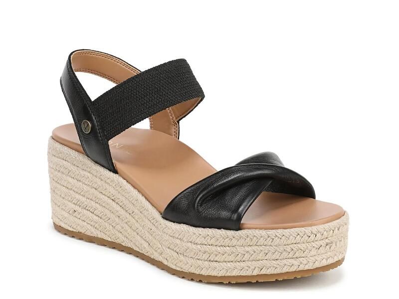 バイオニック レディース シューズ サンダル VionicDarla Espadrille Wedge Sandal Black Leather ブラック