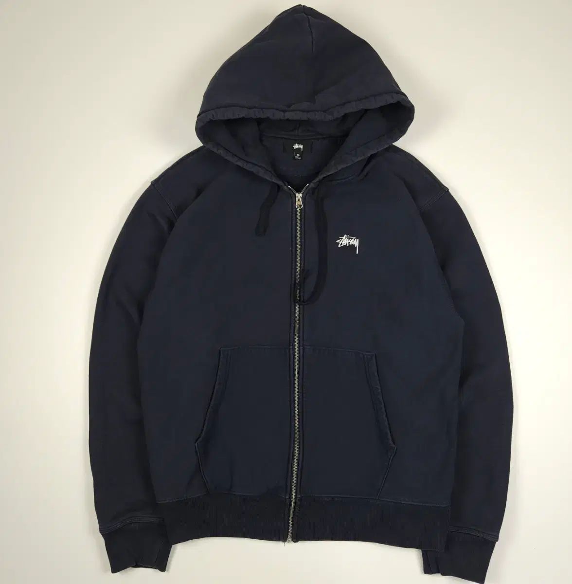 STUSSY フード ジップアップ ネイビー XL
